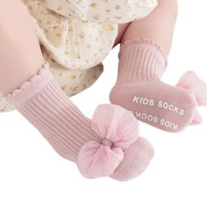 Kids Cotton Knee Socks with Not Slip Soles & attractive Lace Bowknot Soft & Breathable Socks Suitable for 1 to 5 Years