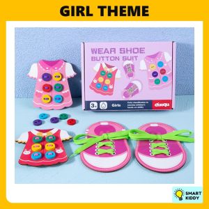 Montessori Wooden Educational Toy Fine Motor Skills Toys Tie Shoelaces Threading Board Lacing shoes Clothes Sew Buttons