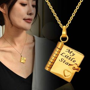 GOXBERK Stainless Steel Book Necklace for Daughter Titanium Steel Heart Girls Text Locket Fashion Waterproof Opening Book Pendant Jewelry Accessories