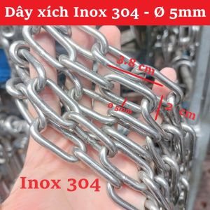Dây xích Inox 304 Ø 5mm – Mắt xích 3.8x2cm mắt xích chắc chắn dùng treo và cố định đồ
