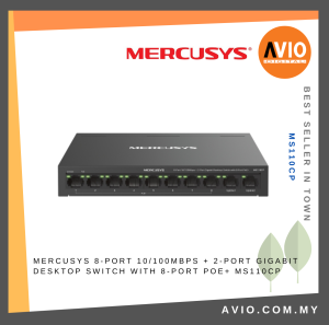 Mercusys MS110CP 8 Port 10/100Mbps POE + 2Port Gigabit Uplink Network Poe Switch 65Watt 250m MS110CP