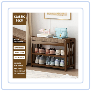【COZYCASA】Sponge Cushion Bamboo Shoe Rack Bench | 2-Tier Entryway Shoe Storage Organizer