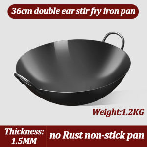 ✨Chef recommendation✨non-stick frying pan Does not rust wok 32cm 36cm 40cm cookware Heavy Duty Carbon Steel Wok No need to open the pot frying pan non stick cast iron pan Send spatula Pot lid 36cm 40cm