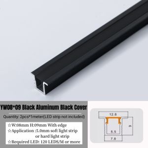 2Pack 3.3ft/1Meter LED Aluminum Profile Channel with Cover for LED Strip Light Installations-Black Base Black Cover