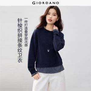 GIORDANO Women Sweatshirts Contrast Striped Trim Sweatshirts Drop Shoulder Fashionable Casual Relaxed Sweatshirts 13326654