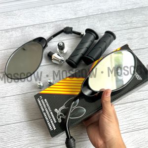 PAKET 3IN1 SPION X1 KACA BENING DATAR SPION MODEL X1 YAMAHA 125z HITAM SEPASANG ORIGINAL MOSCOW + HAND GRIP HONDA STANDAR KARET LEMBUT KIRI KANAN HANFAT HANDFAT HONDA ORIGINAL + JALU STANG PCX CHROME BANDUL STANG STIR PCX CROME END BAR BALANCER UNIVERSAL