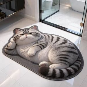 VMCTRD 40×60CM 3D Cat Floor Mat Diatomaceous Earth Realistic Bedroom Door Rug Cute Non-slip Bathroom Carpet Home Decor