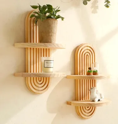 Wooden Wall Mounted Storage Rack Boho Style Display Shelves Modern Home Decor for Living Room Bathroom Decoration