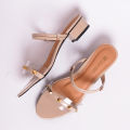 JUMBO SIZE 41-45 / Hees 3cm Bigsize Wanita Pesta / Sandal Heel Ukuran Besar Motif Piramida Beig. 