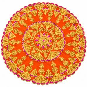 Round Velvet Pooja Aasan Mat with Sequin Work | Decorative Cloth for Mandir Diwali & Traditional Pooja Decor (Pack of 1 | Size - 16×16 Inches)
