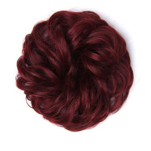 SALOMONER Black Women Curly Rubber Band Hairpieces Drawstring Elastic Band Curly Chignon Messy Hair Donut Bun Synthetic hair
