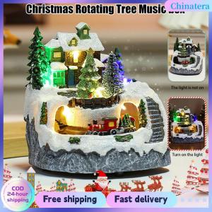 [Chinatera Flagship Store]Resin Garden Ornament Light Up Musical Collectible Figurines Village Rotating Statue Indoor Display Figurines Decoration