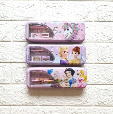 Kotak Pensil Kaleng Set 2 Susun B-728 / Pencil Case/Tempat Pensil Set Lengkap
