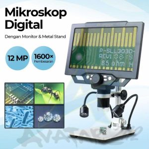 Microscope Digital 12MP 1600X dengan Monitor & Metal Stand - G1600