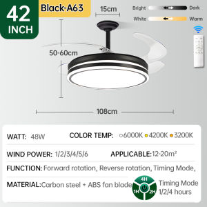 KASIDA NEW 42inch ceiling fan with light modern strong wind 3 colors dimming ceiling fan light ceilings fan Invisible ceiling fan with led light ceiling fan with remote ceiling lights with fan for living room dinning bedroom