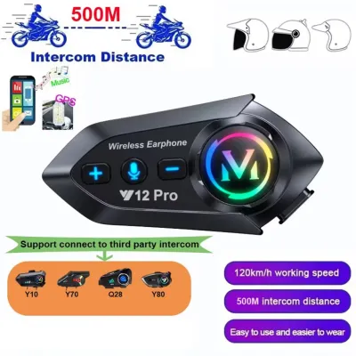 Intercom Y12 Pro Intercom Helm Motorcycle V5.4 500M For 2 Rider IPX6 Waterproof ( Tahan Air ) Bisa Musik Sharing