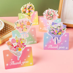 50Pcs Flower Thank You Greeting Cards 3D Folding Three-dimensional Handwritten Blessing Card Flower Shop Holiday Card