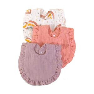 Baby Bibs for Eating Soft Breathable Drooling Bib Ruffle Burp Cloth Snap Bib Infant Teething Bibs Feeding Bandannas 3PCS