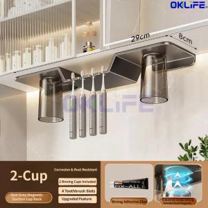 [OKLIFE®]Punch Free Bathroom Organizer Bathroom Shelf with Toothbrush Holder Bathroom Caddy