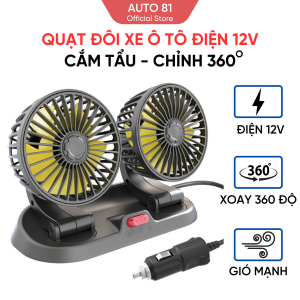 [Quạt Đôi Ô Tô 12V] Quạt Mini Để Bàn Xoay 360 Độ – Mini 12V Xoay Thông Minh Để Trên Ô Tô Nhỏ Gọn Cực Mát Hàng Cao Cấp