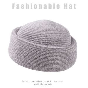 YOUSHI TOP Thanh lịch Mũ hộp Chenille Mũ Fedora Phong cách Pháp Mũ Fedora Mũ tiếp viên hàng không đồng phục Màu đơn sắc Mũ trang trọng Buổi trình diễn thời trang