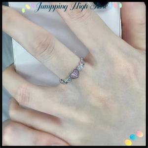 【Jumpping】 Color Ring Pink Heart Opal Creative Finger Ring Vintage Aesthetic Cute Punk Rings For Women Charm Jewelry Accessories
