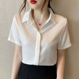 Collared Short Sleeve Shirt for Women Spring Summer 2025 New Design Loose Fit V-Neck Professional Shirt