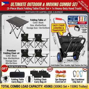 ELYSEE【BUY ONE TAKE SIX】Ultimate Outdoor Camping Bundle | Heavy-Duty Transport Trolley XL Folding Chairs & Aluminum Roll-Top Table Set | All-in-One Glamping & Moving Gear Camping Chair and Table Set