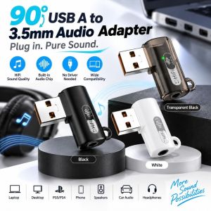 NOER Reversible USB USB to 3.5mm Adapter Male to Female 90 Degree Headphone Audio Converter TRRS Headset Support Plug and Play USB Audio Dongle Laptop Audio