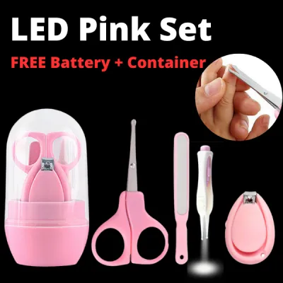 LED Light Baby 5 Alat Penyepit Gunting Kuku Keluli Karat Nail Clipper Tweezer Clip Manicure Tools Set 5件套美甲婴儿宝宝指甲钳夹子带灯