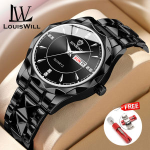 LouisWill Fashion Men Quartz Watches Double Calendar Mens Commercial Steel Strip Watches 30M Waterproof Luxury Business Wristwatches With Luminous for Outdoor Business Travel Exercise