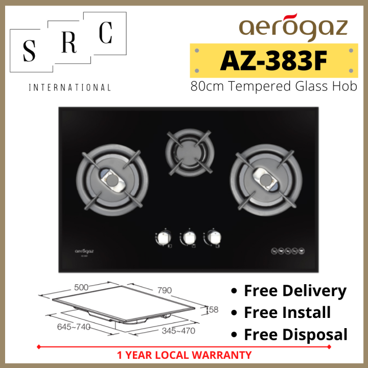 Aerogaz AZ383F Tempered Glass Gas Hob 80cm with Safety Valve (Include