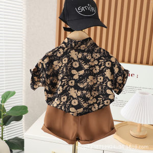 (Suit) Boys Summer Cotton Shirt Short Sleeve New Style Childrens Boys Korean Style Summer Shorts Two-piece Set