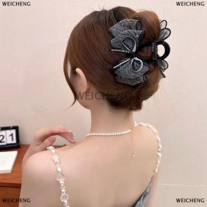 [COD] WEICHENG Elegant Mesh Bow Hair Clips Women Ponytail Claw Clip Sparkling Rhinestone Clips Hairpin Girls Headdress Hair Accessories Gifts