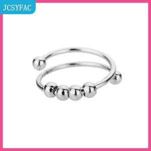 JCSYFAC Lo lắng bóng hạt nhẫn cho phụ nữ mở spinner ngón tay có thể điều chỉnh vòng thép không gỉ xoay tự do chống căng thẳng Đồ trang sức quà tặng