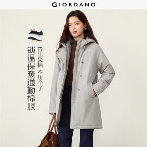 Giordano Beau Monde Women Raglan sleeve mid-length hooded padded coat Free Shipping 13376750