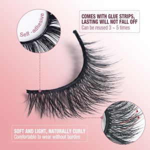 LAMEILA 【Free Eyelash Curler】O.TWO.O 1pair Self-Adhesive Natural False Eyelashes 3 Seconds To Wear No Glue Needed Reusable Eyelashes Faux Mink Lashes Extension Curly Thick Wispy Eyelash Makeup