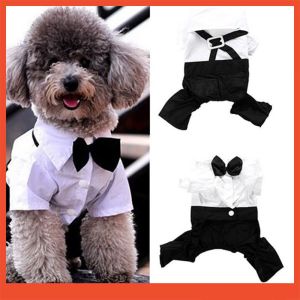 Strap Small Suit Teddy Dog Clothes Pet Wedding Dress Bow Tie Suit Puppy Costume Pet Costumes