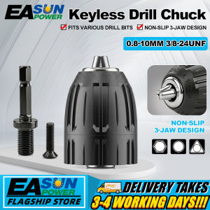 0.8-10mm 3/8-24UNF Keyless Drill Chuck for Impact Driver 1/4" Hex Shank Drill Chuck Adapter