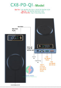 Box sạc dự phòng 8 cell pin 18650 sạc nhanh QCPD VOOC 3.0 22.5W Sạc không dây 15W Nam Châm Từ Tính (Không gồm pin)