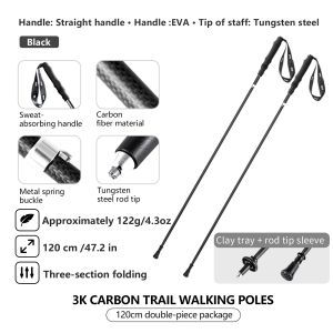 BISINNA 2pcs Ultralight Trekking Poles Folding Walking Sticks Carbon Fiber Hiking Poles Portable Trail Running Canes