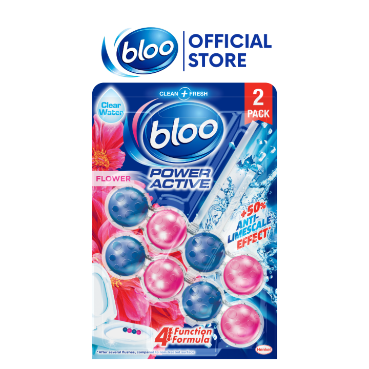 BLOO Power Active Clear Water Toilet Rim Block Flowers x2 Clean