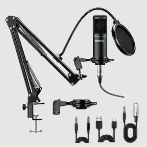 KOORFLY F22 Pro Professional 48V Condenser Microphone with Cardioid Pickup and Arm Stand - Studio Quality Recording Mic for Broadcast