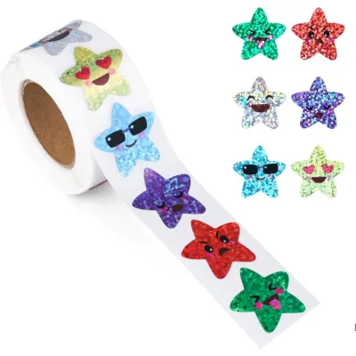 500pcs Star Stickers 1 Inch Small Star Sticker Roll Self Adhesive Glitter Sparkly Foil Holographic Behavior Chart Labels for Kid School Classroom Teacher Reward Decoration Crafts