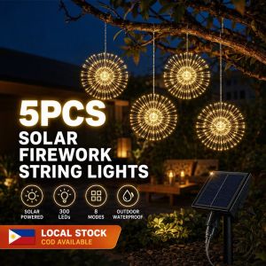 Solar Firework String Lights 5 Pcs 300 Led 8 Modes Auto On Off Outdoor Copper Wire Diy For Garden Wedding Party Decor