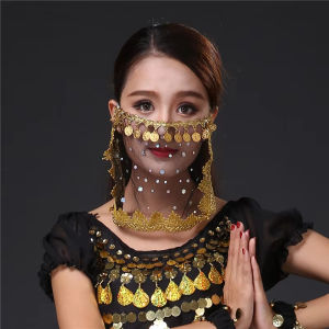 Multicolor Belly Dance Veil Rhinestone Embroidered Mesh Performance Cover Women