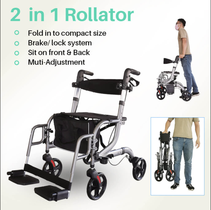2in1 Rollator/Push Chair Pushchair & Walker, Foldable, Lightweight