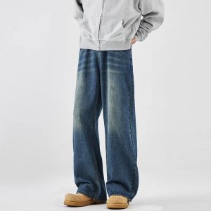 celana jeans pria baggy retro biru standar korean style cowok vintage denim blue jeans casual kekinian washed jeans boyfriend jumbo pinggang karet kece terbaru KeyBoy
