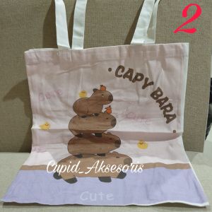 TAS TENTENG KANVAS / TOTE BAG / TAS LES / TAS SEKOLAH BAHAN KANVAS MOTIF CAPYBARA CAPIBARA KAPIBARA LUCU GEMOY