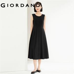 GIORDANO Women Dresses Crewneck Sleeveless Gentle Dresses Solid Color Simple Basic Summer Fashion Casual Dresses 05464327